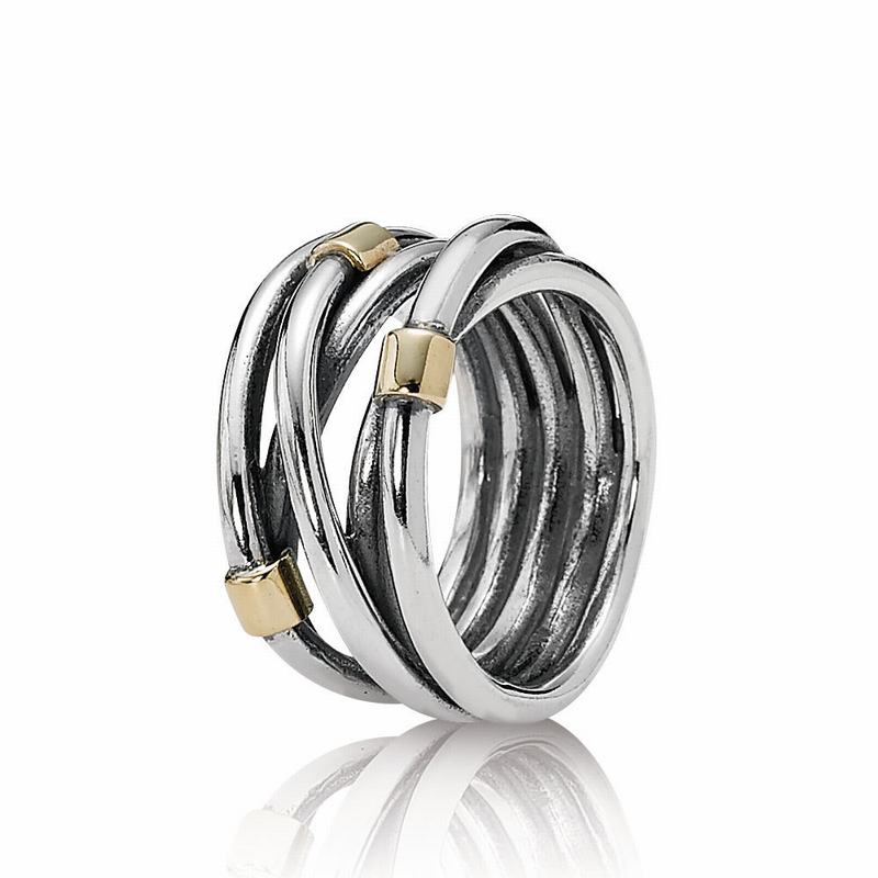 Pandora Australia Silver Rope Bands Stackable Ring - Two Tone | UOXQID013